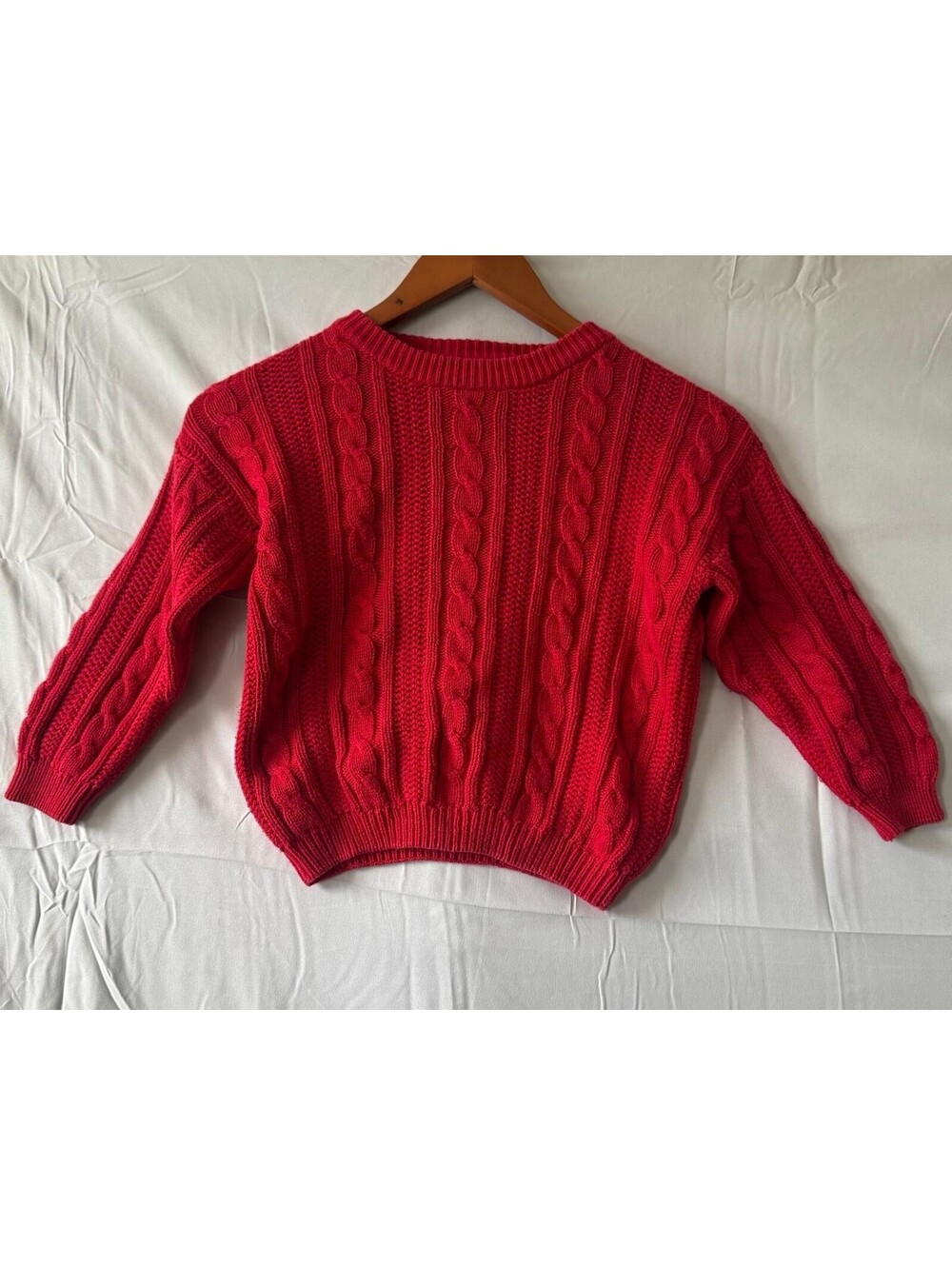 Talbots Kids Sweater XS Red Cable Knit 100% Cotton Crew Neck Long Sleeve